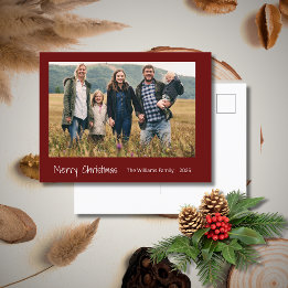 Modern Family Christmas Photo Festive Red  Holiday Postcard