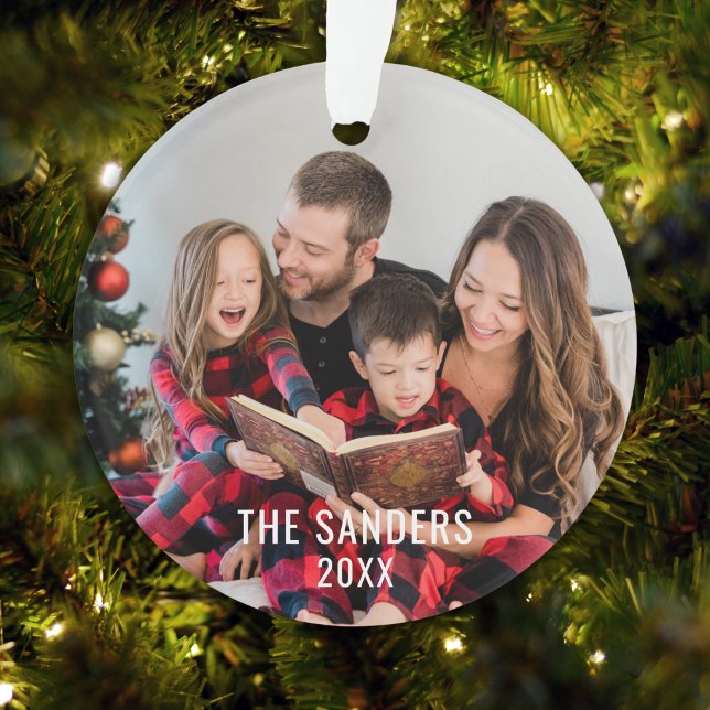Modern Family Christmas Photo Script, merry Ornament (Creator Uploaded)