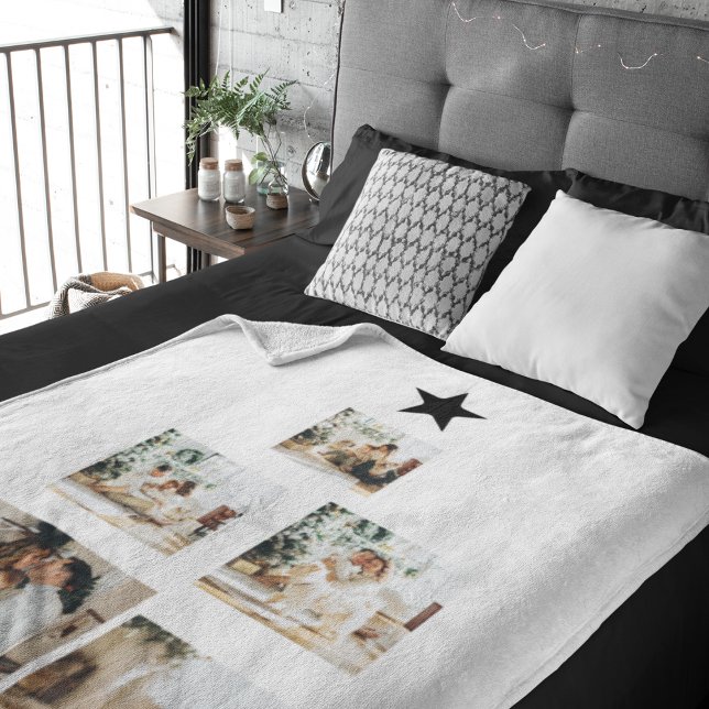 Modern Family Christmas Tree Photo With Star Fleece Blanket (Creator Uploaded)