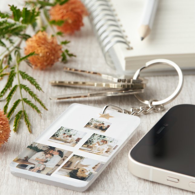 Modern Family Christmas Tree Photo With Star Key Ring (Front Right)