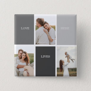 Modern Family Collage Photo & Grey Lovely Gift 15 Cm Square Badge
