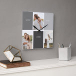 Modern Family Collage Photo & Grey Lovely Gift Square Wall Clock<br><div class="desc">Modern Family Collage Photo & Grey Lovely Gift</div>