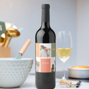 Modern Family Collage Photo Happy Thanksgiving  Wine Label