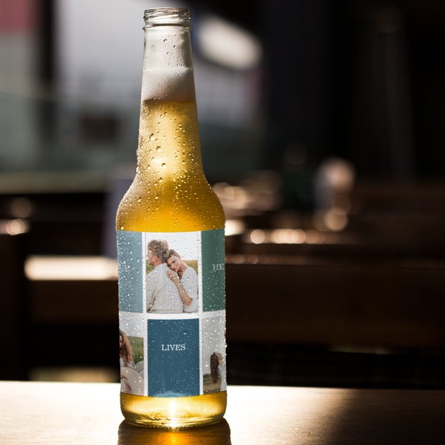 Modern Family Collage Photo | Love Live Here  Beer Bottle Label (Creator Uploaded)