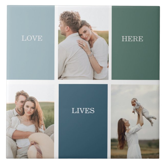 Modern Family Collage Photo | Love Live Here  Ceramic Tile (Front)