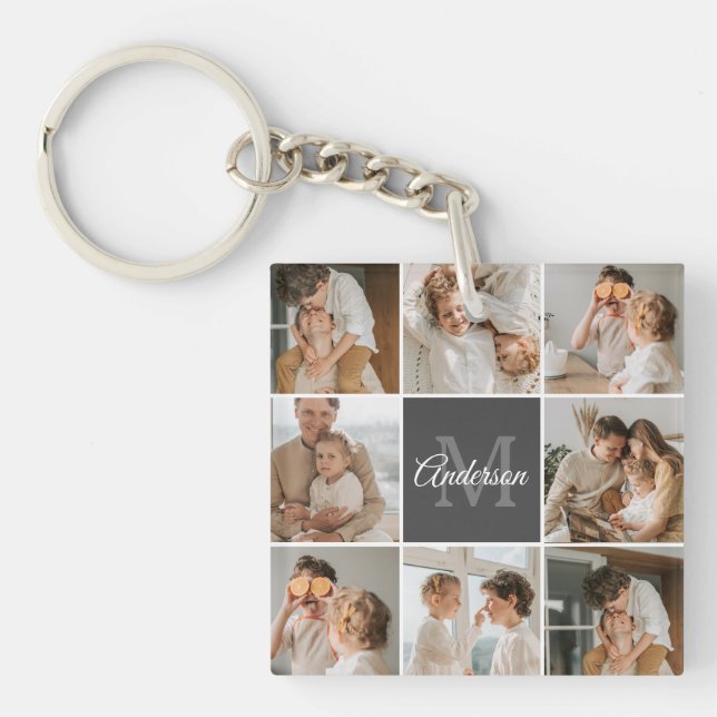 Modern Family Collage Photo & Personalised Gift Key Ring (Front)