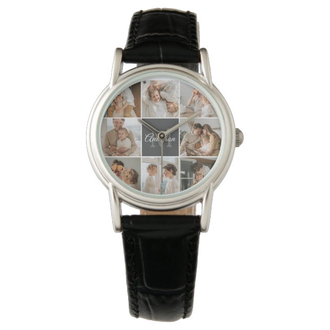 Modern Family Collage Photo & Personalised Gift Watch (Front)
