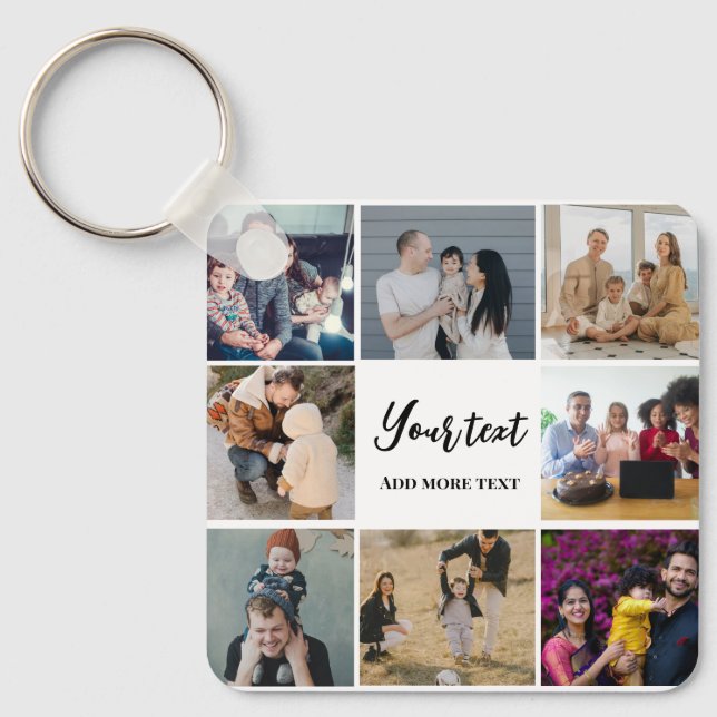 Modern family collage simple personalised key ring (Front)