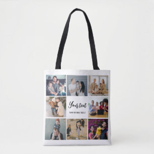 Modern family collage simple personalised tote bag