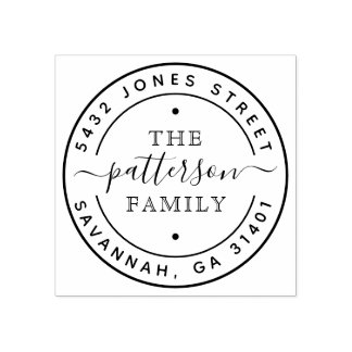 Modern Family Cursive Round Return Address Rubber Stamp