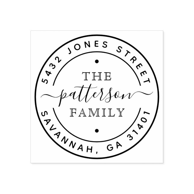 Modern Family Cursive Round Return Address Rubber Stamp (Imprint)