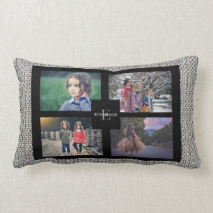 Modern family custom photo collage linen canvas lumbar cushion