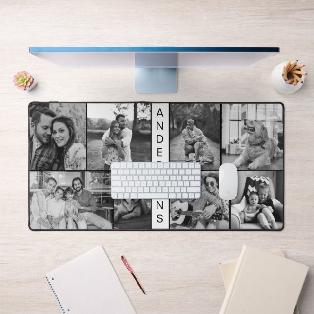 Modern Family Eight Photo Collage Black and White  Desk Mat (Office 1)