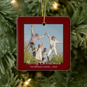 Modern Family Festive Christmas Photo Ceramic Ornament
