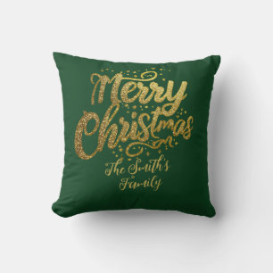 Modern Family Gold Glitter Script Christmas  Cushion