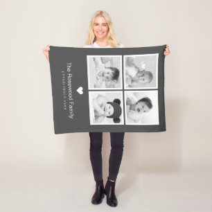 Modern Family Gray Photo Collage Personalized Fleece Blanket