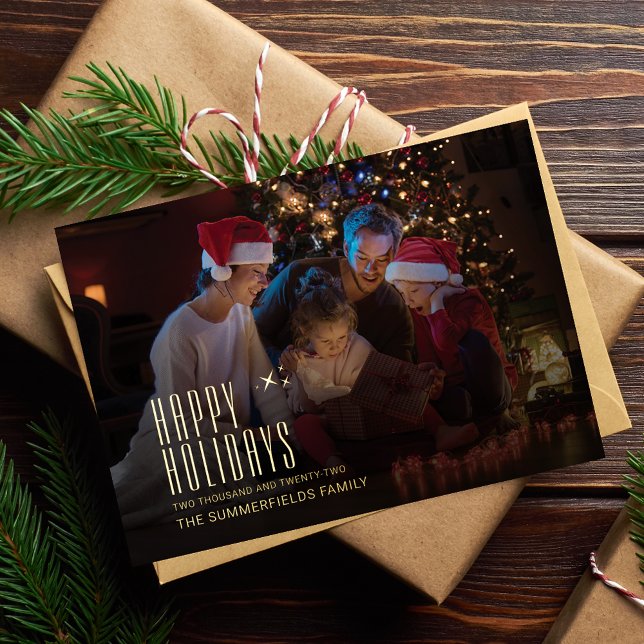 Modern Family Holidays Photo Christmas Gold Foil Holiday Card (Family Photo Christmas Holdays Greetings Card)