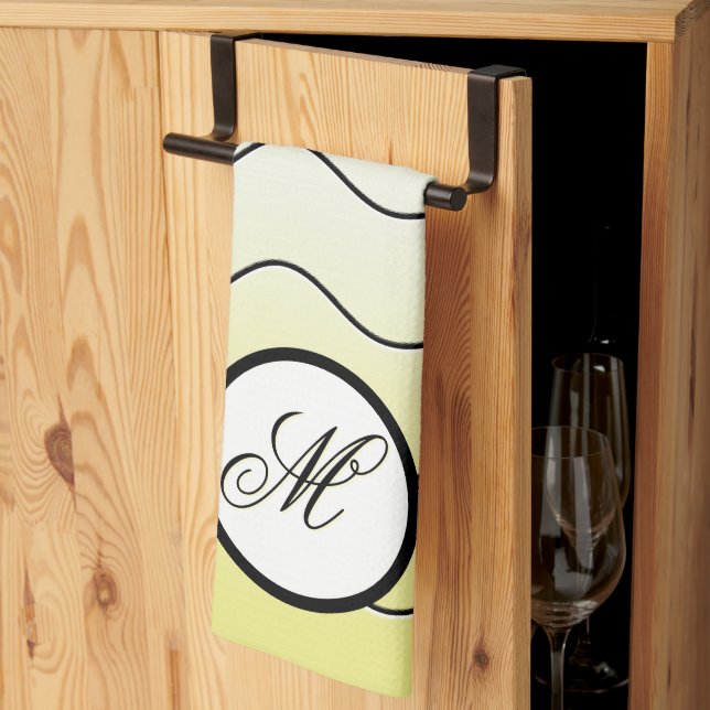 Modern Family Initial on Ombré Butter Yellow Tea Towel (Thirds Fold)