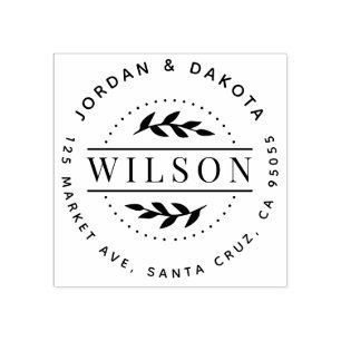 Modern Family Last Name Botanical Return Address Rubber Stamp