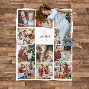 Modern Family Monogram 11 Photo Collage Fleece Blanket