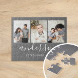 Modern Family Monogram 3 Photo Collage Jigsaw Puzzle<br><div class="desc">Custom printed jigsaw puzzle personalized with your family photos and monogram on a gray background. Add your family name or other custom text with space for 3 special photos. Use the design tools to add more photos and edit the text fonts and colors to create a unique one of a...</div>