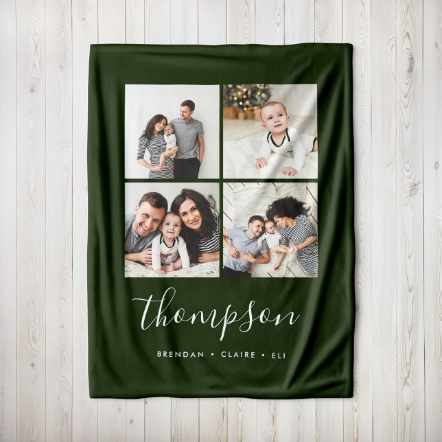 Modern Family Monogram Instagram Photo Collage Fleece Blanket (Creator Uploaded)