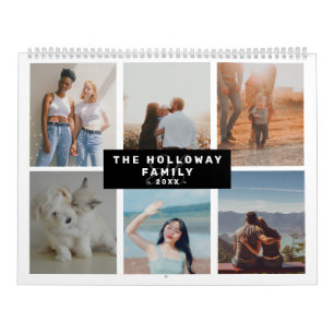 Modern family monogram name black18 photos collage calendar