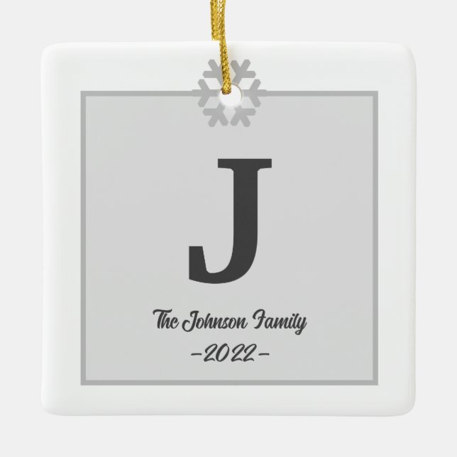 Modern Family Monogram Real Estate Christmas Ceramic Ornament (Front)