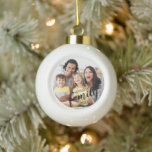 Modern FAMILY Name 2 Photos Script Custom Colour Ceramic Ball Christmas Ornament<br><div class="desc">Create your own modern personalised keepsake photo ceramic ball ornament featuring a chic handwritten script title FAMILY with your family name and year in an editable black font you can change to coordinate with your photo on the front and your choice of design on the back (shown with the Christmas...</div>