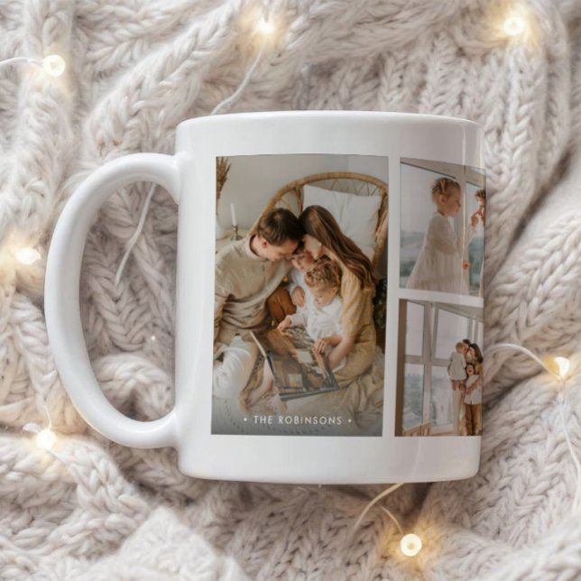 Modern Family Name 6-Photo Collage Custom Coffee Mug (Creator Uploaded)