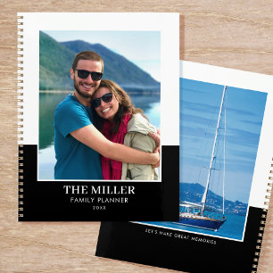 Modern Family Name Custom 2 Photo Black & White Planner