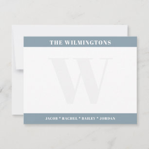 Modern Family Name Initial Ocean Green Stationery Card