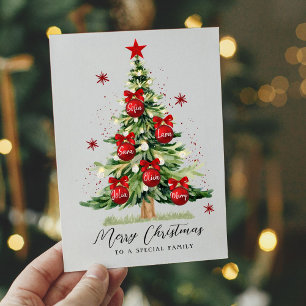 Modern Family Name Merry Christmas Tree Cards