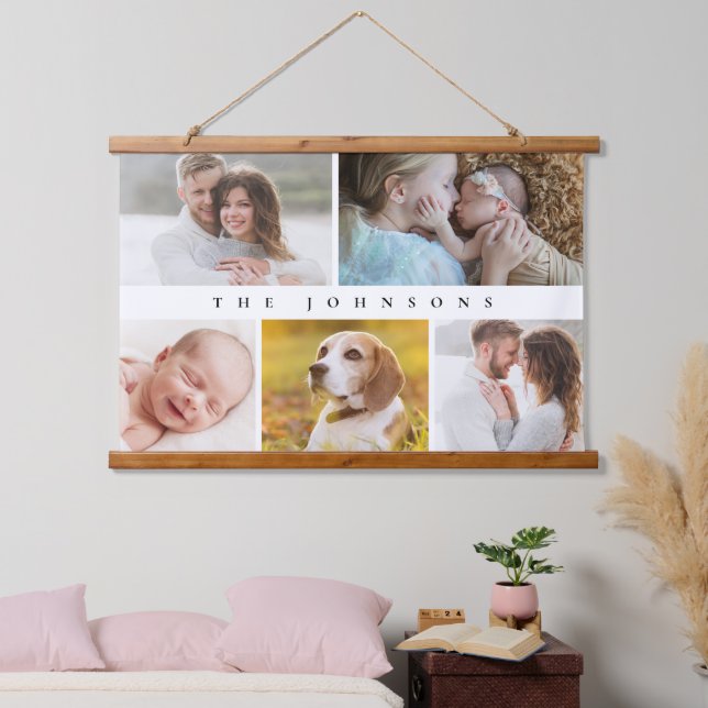 Modern Family Name Photo Collage Classic  Hanging Tapestry (Bedroom)