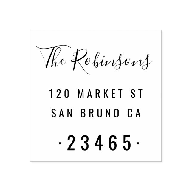 Modern Family Name Script Custom Return Address Rubber Stamp (Imprint)