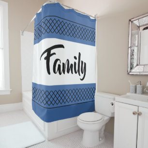 Modern Family Pattern Print Stylish Dark Blue Shower Curtain