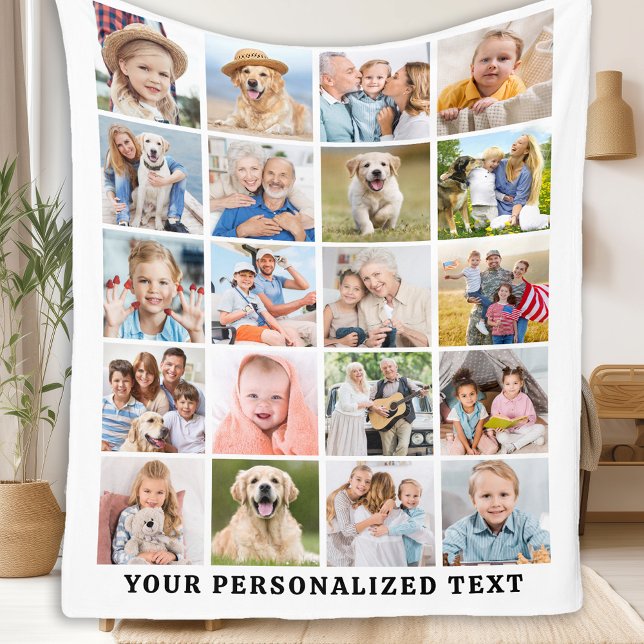 Modern Family Personalised Cute 20 Photos Collage Fleece Blanket (Creator Uploaded)