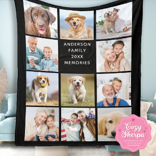 Modern Family Personalized 11 Photo Collage Black  Sherpa Blanket