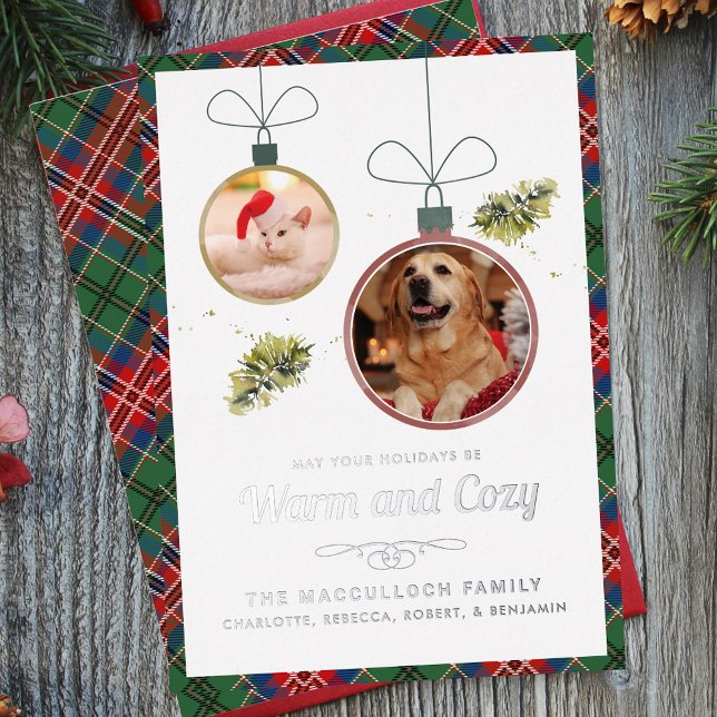 Modern Family Pet Photos Christmas Tartan Foil Holiday Card (Modern Family Pet Photos Christmas Tartan Foil Holiday Card)