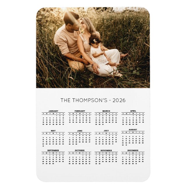 Modern Family Photo 2026 Calendar 12 Month  Magnet (Vertical)