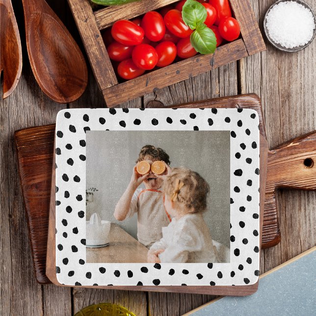 Modern  Family Photo & Black Dots Beauty Gift Cutting Board (Creator Uploaded)