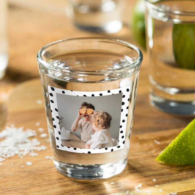 Modern  Family Photo & Black Dots Beauty Gift Shot Glass (Creator Uploaded)