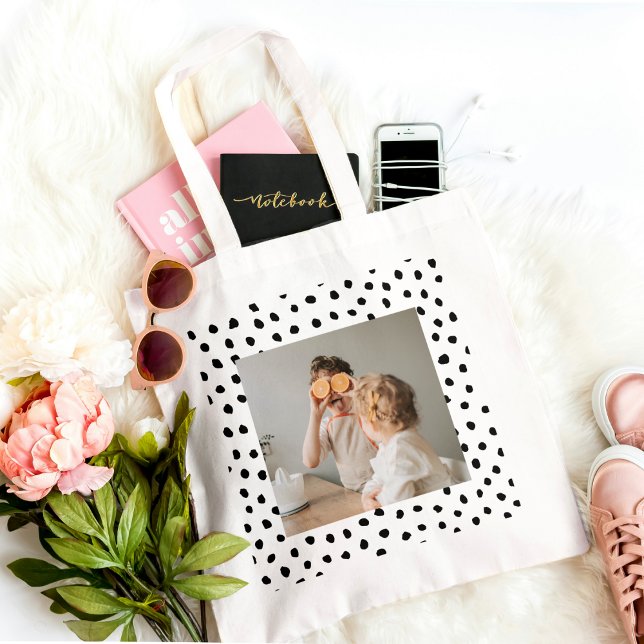 Modern  Family Photo & Black Dots Beauty Gift Tote Bag (Creator Uploaded)