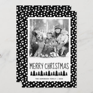 Modern Family Photo Black White Dots Holiday Card