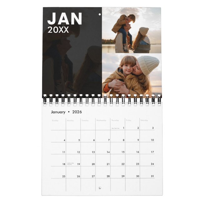 Modern Family Photo Calendar Grey (Jan 2026)