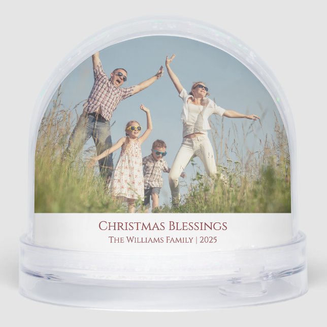 Modern Family Photo Christmas Blessings Christian Snowglobe (Back)