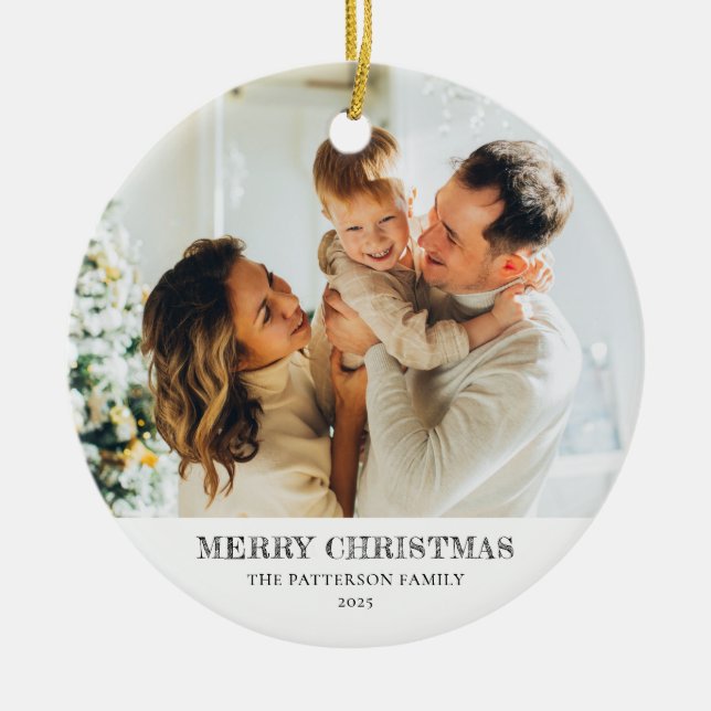 Modern Family Photo Christmas Ceramic Ornament (Front)