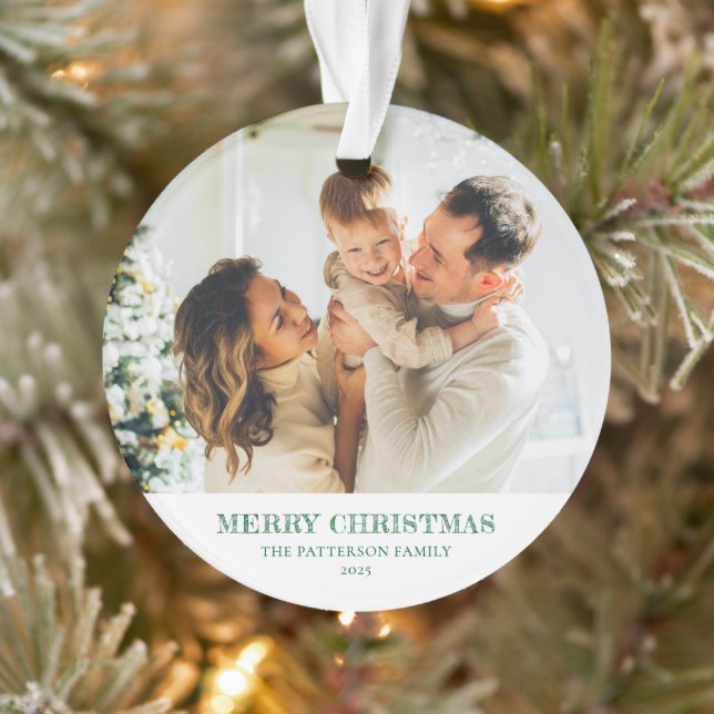 Modern Family Photo Christmas Green Ornament (Tree)