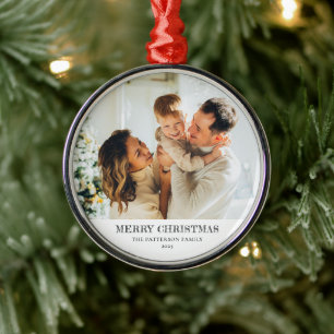 Modern Family Photo Christmas Metal Ornament