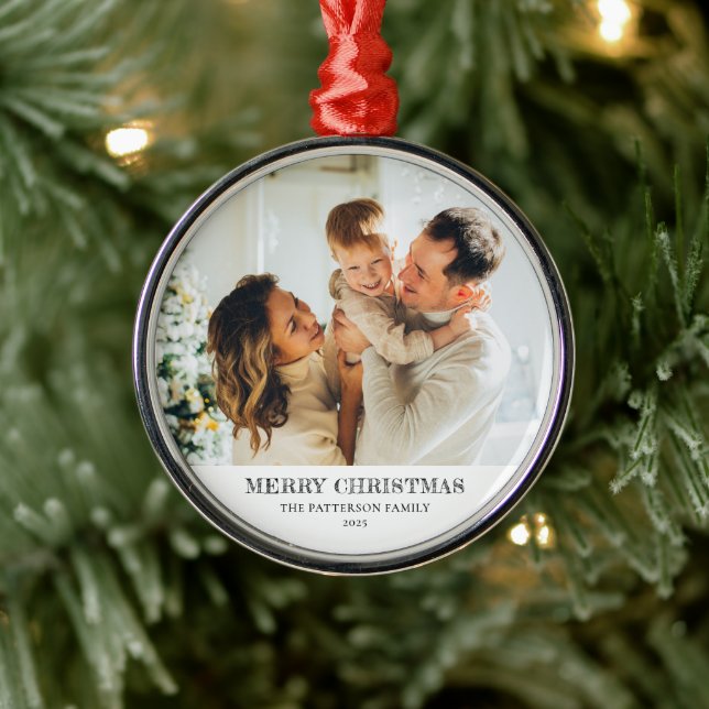 Modern Family Photo Christmas Metal Ornament (Tree)